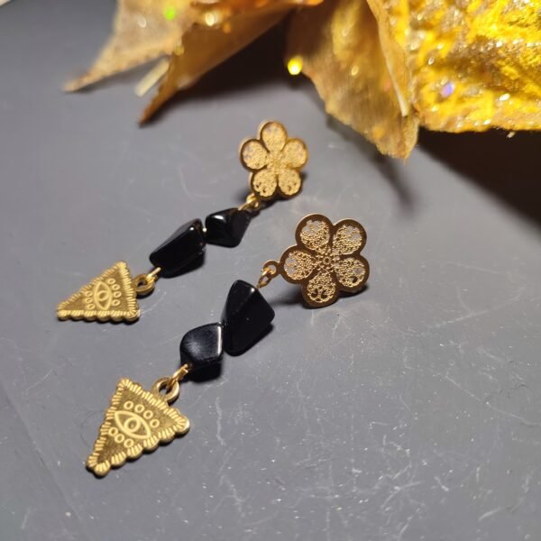 Ατσάλινα κρεμαστά με μαύρα τσιπς και τρίγωνο ατσάλινο μάτι