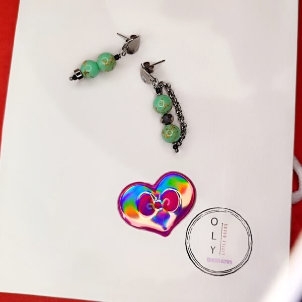 Σκουλαρίκια ατσάλινα με νεφρίτες και αλυσιδα