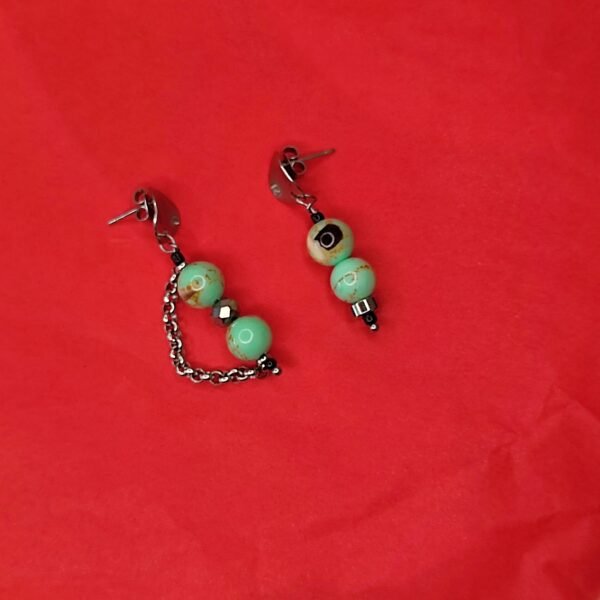 Σκουλαρίκια ατσάλινα με νεφρίτες και αλυσιδα