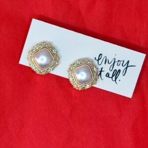 Σκουλαρίκια ατσάλινα με μαργαριταρι & ζιργκον(σχέδιο τετράγωνο)