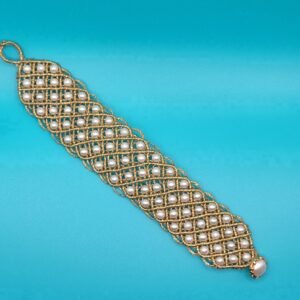 IMG_20250531_191258 Χειροποίητο Βραχιόλι με χρυσή πλέξη μακραμέ και μαργαριτάρια