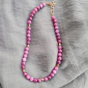 Χειροποίητο κολιέ με ημιπολύτιμες πέτρες ροζ λιλά τουρμαλίνη