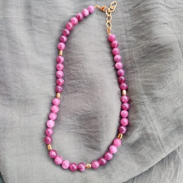 Χειροποίητο κολιέ με ημιπολύτιμες πέτρες ροζ λιλά τουρμαλίνη