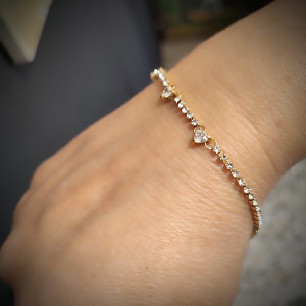 Ατσάλινο ZIRGON βραχιόλι με αλυσίδα και χρυσές καρδιές