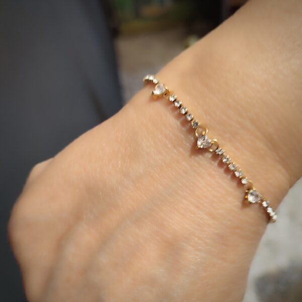 Ατσάλινο ZIRGON βραχιόλι με αλυσίδα και χρυσές καρδιές