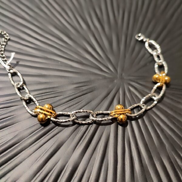 Ατσάλινο 2-tone βραχιόλι με αλυσίδα και χρυσές μπίλιες