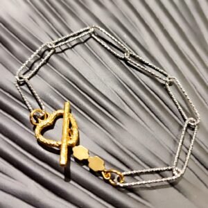 Ατσάλινο 2-tone βραχιόλι με καρδιά