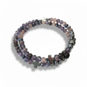 Χειροποίητο βραχιόλι μνήμης 2σειρο με μωβ-λιλά πολυγωνικές χάντρες