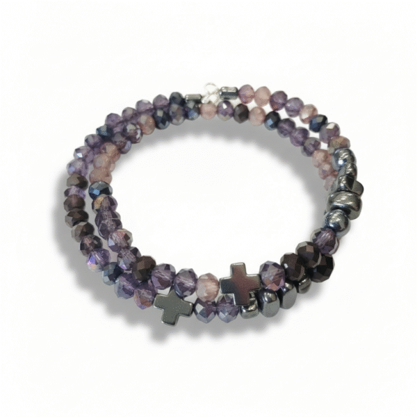 Χειροποίητο βραχιόλι μνήμης 2σειρο με μωβ-λιλά πολυγωνικές χάντρες