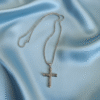 Firefly_Gemini Flash_Light blue silk 268742 Ατσάλινη αλυσίδα με σταυρό