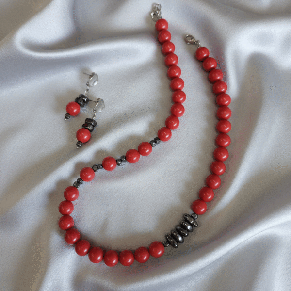 Χειροποίητο κόκκινο κολιέ Κλειώ με χαολίτη