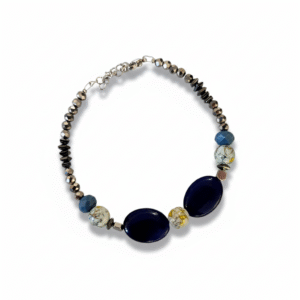Βραχιόλι χειροποίητο Θέμις με αιματίτες και μπλε οβάλ χαολίτες