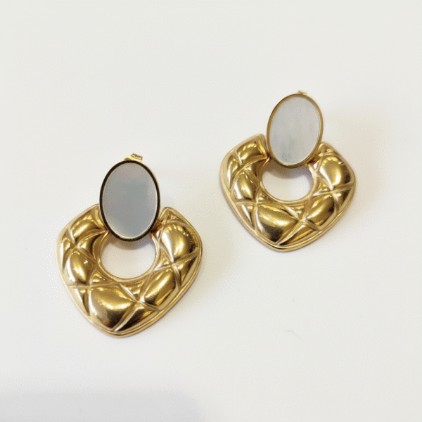 Aτσάλινα σκουλαρίκια φιλντισι χρυσό