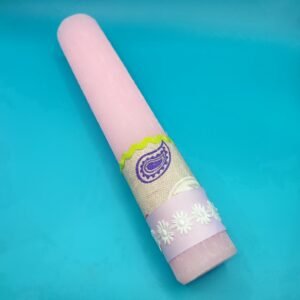 Λαμπάδα κύλινδρος σαγρέ ροζ αρωματική -1-