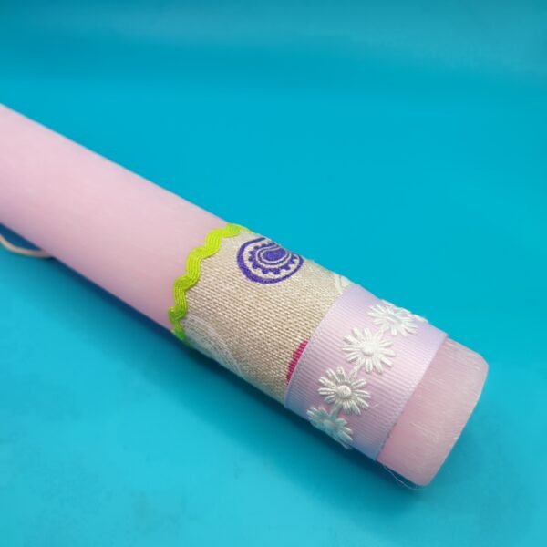 Λαμπάδα κύλινδρος σαγρέ ροζ αρωματική -1-