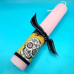 Λαμπάδα κύλινδρος σαγρέ ροζ αρωματική -3-