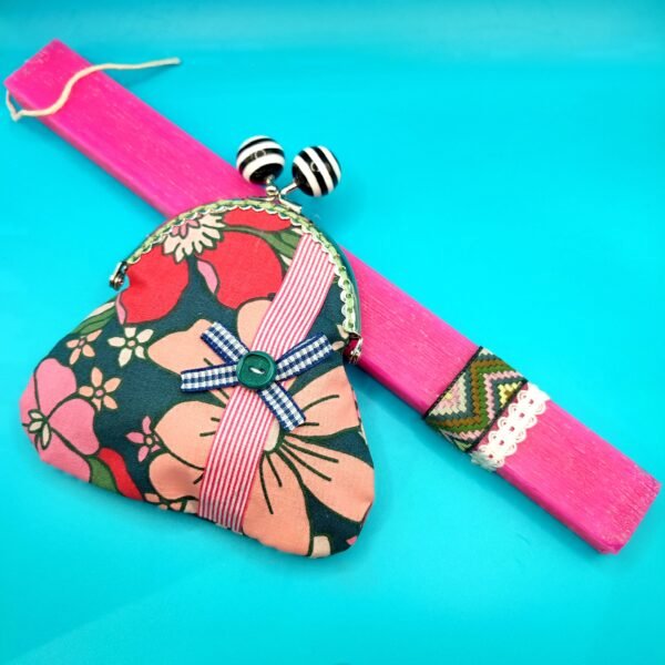 SET Λαμπάδα αρωματική scratched φούξια πλατιά με ασορτί πορτοφόλι -2-