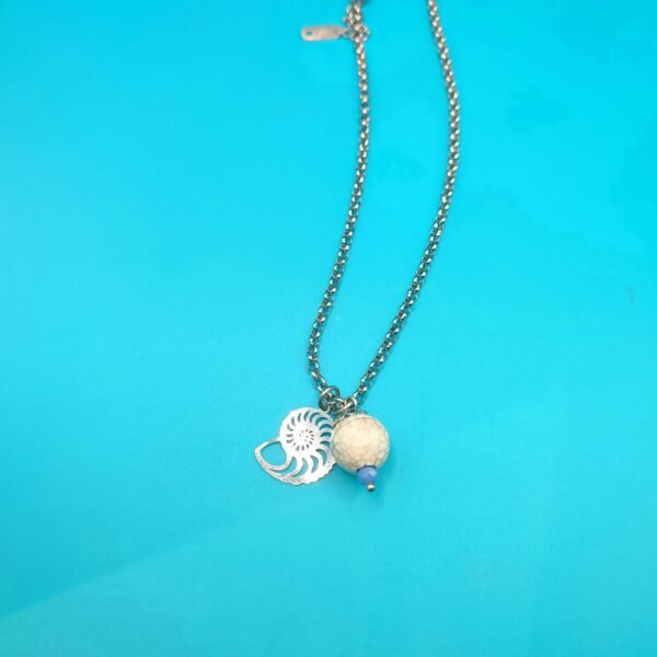 Ατσάλινη αλυσίδα με laser cut κοχύλι και χαολίτη