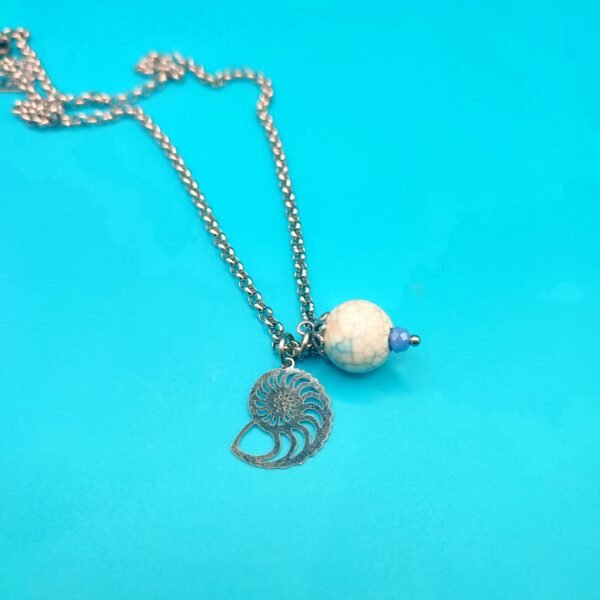 Ατσάλινη αλυσίδα με laser cut κοχύλι και χαολίτη